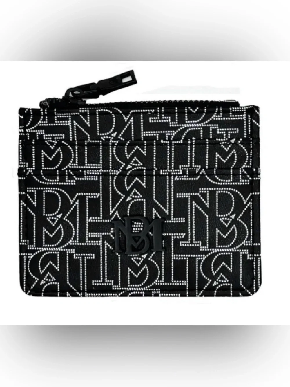 Badgley Mischka NWT Monogram Zip Pouch Cardholder with Logo Blk & White